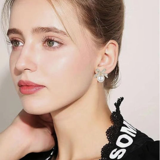 Bowknot And Faux Pearl earrings