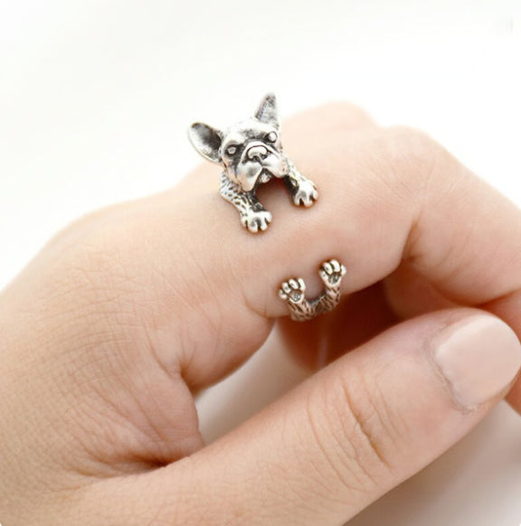 Zinc Alloy French BullDog Ring