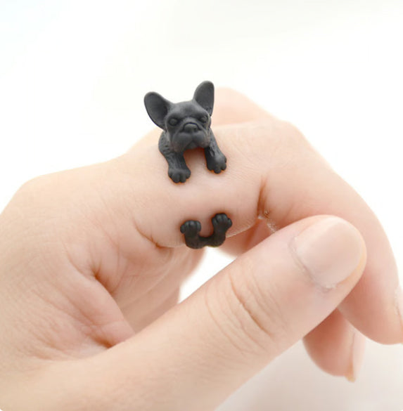 Zinc Alloy French BullDog Ring