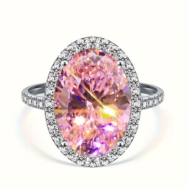 Oval Cut Fancy Pink Zirconia Engagement Ring
