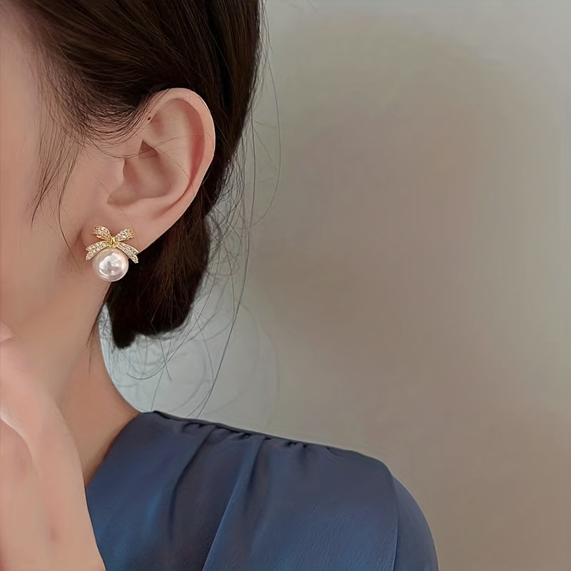 Bowknot And Faux Pearl earrings