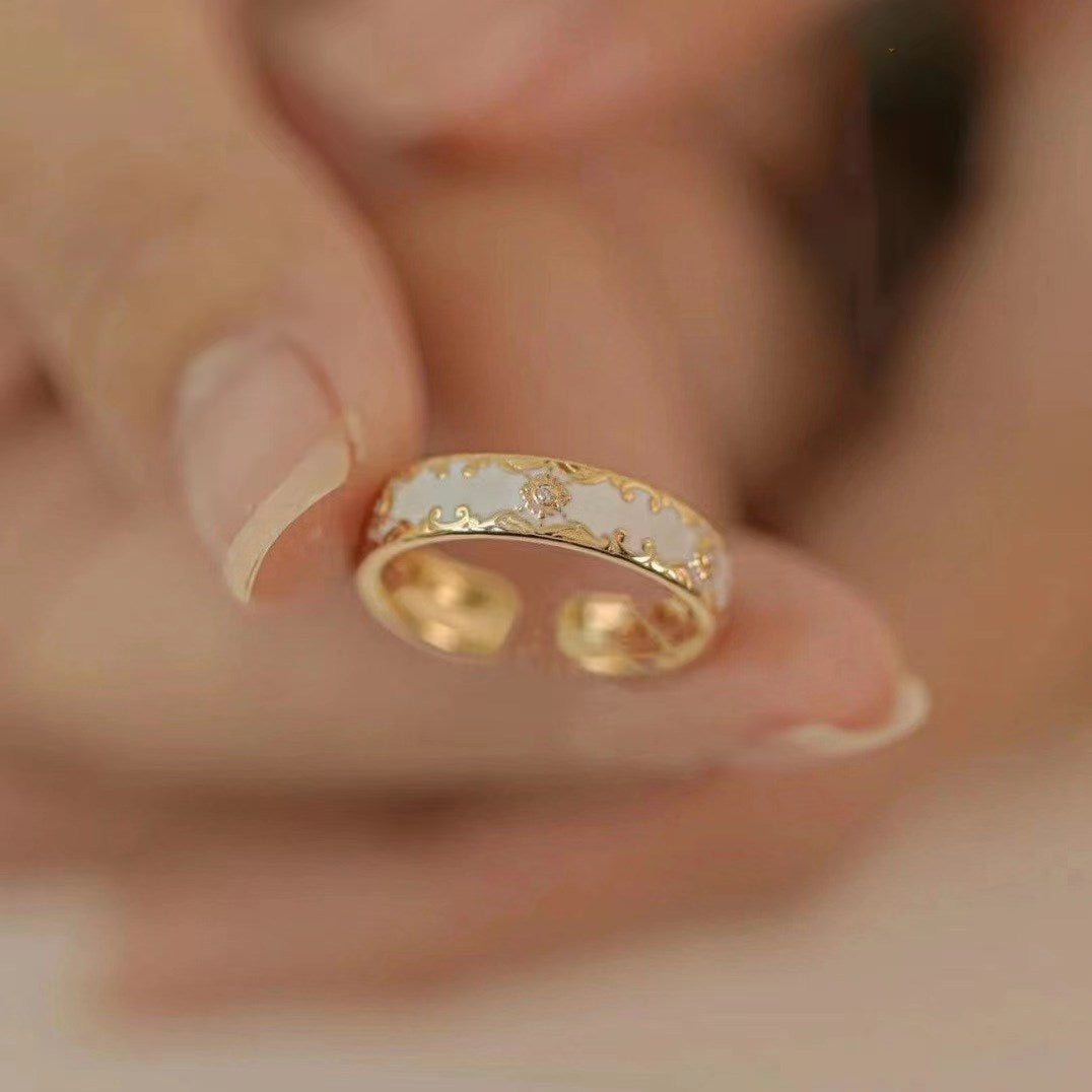 Vintage Enamel Zirconia Ring