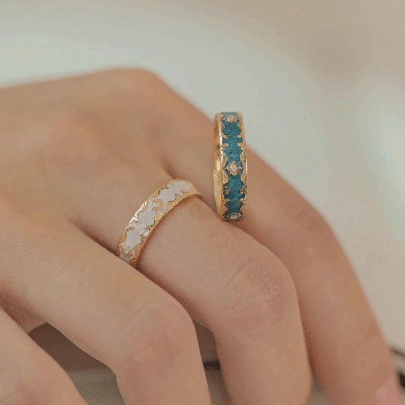Vintage Enamel Zirconia Ring